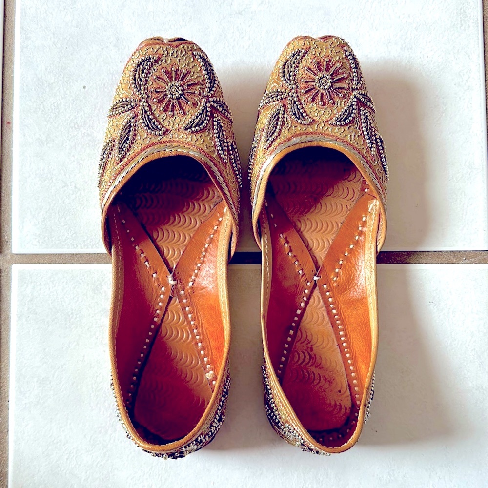 Embellished gold silver and rose gold ballet flats